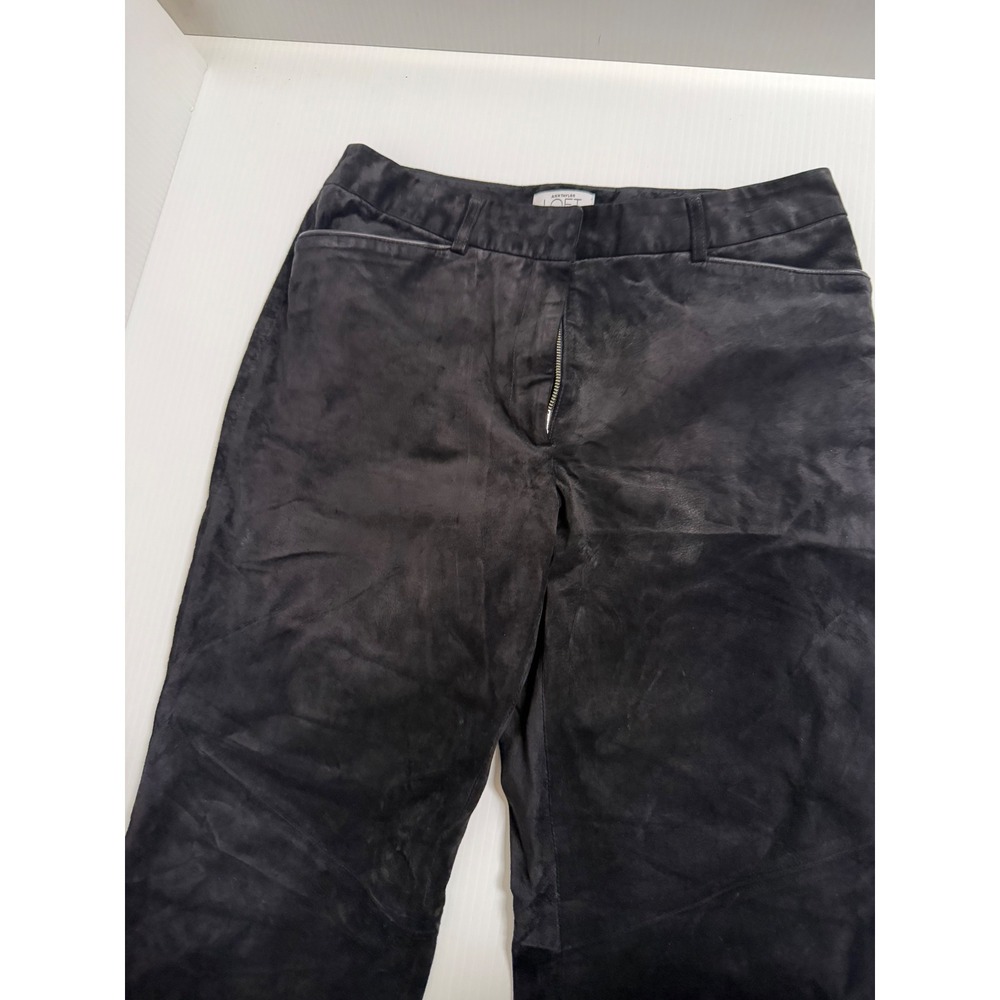 Ann Taylor Loft Petites Black 100% Suede Leather Straight Leg Pants Size 6 P